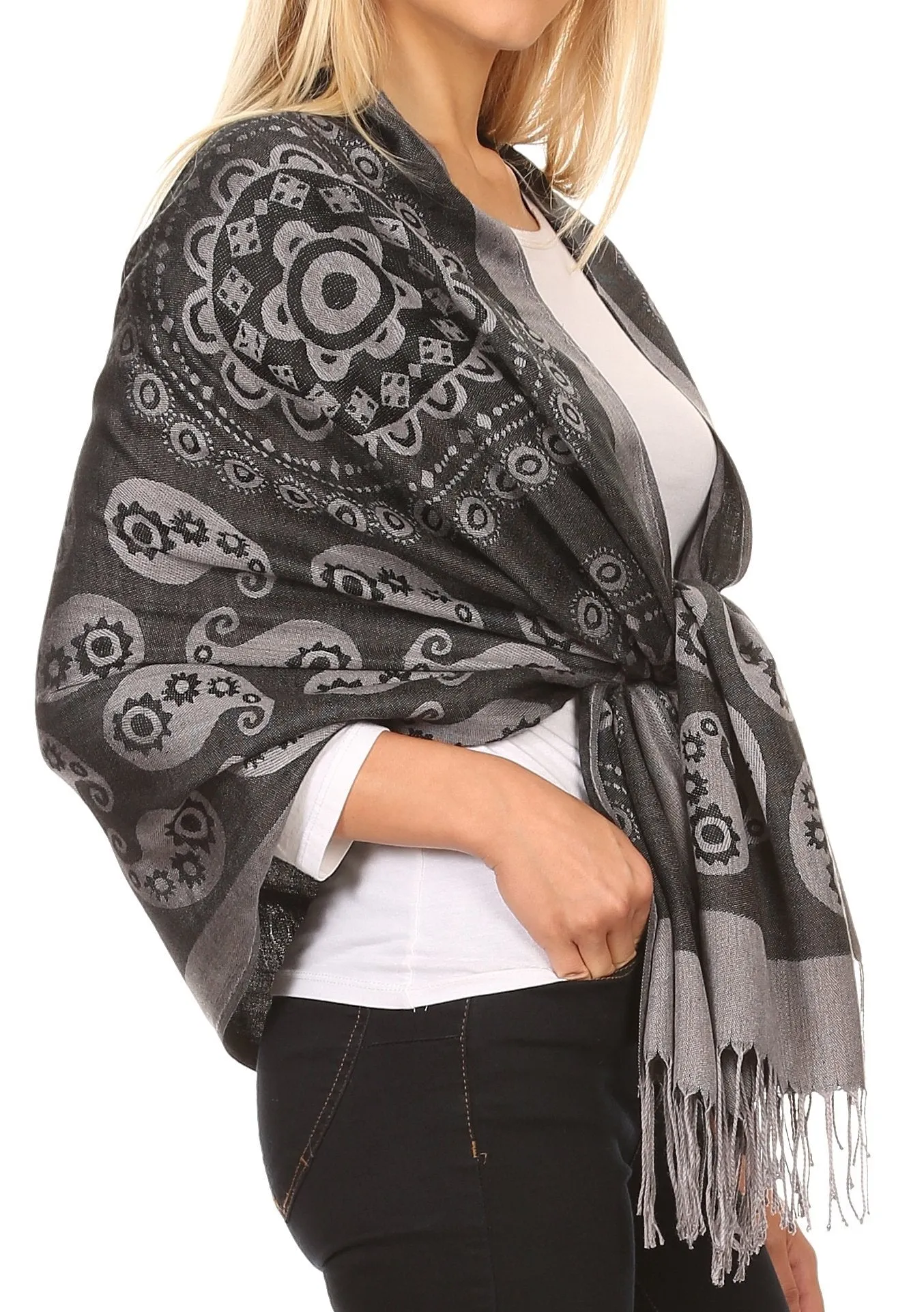 Sakkas Mia Reversible Brocade Paisley Scarf Wrap Shawl Soft and Light