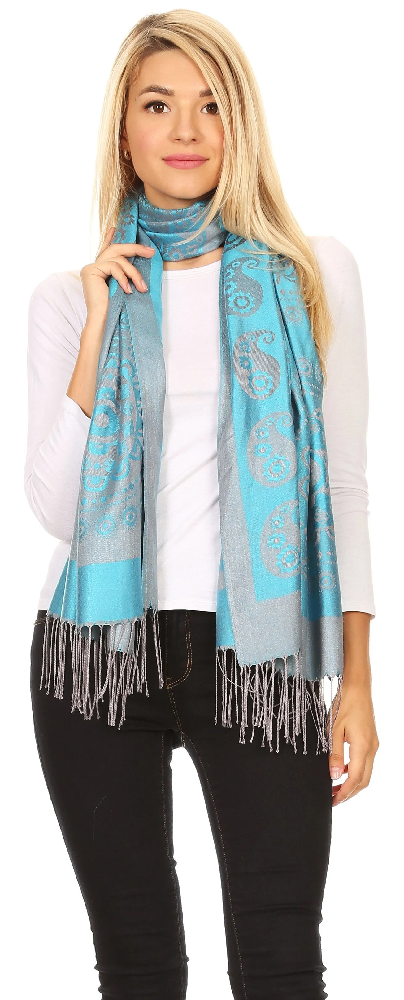 Sakkas Mia Reversible Brocade Paisley Scarf Wrap Shawl Soft and Light