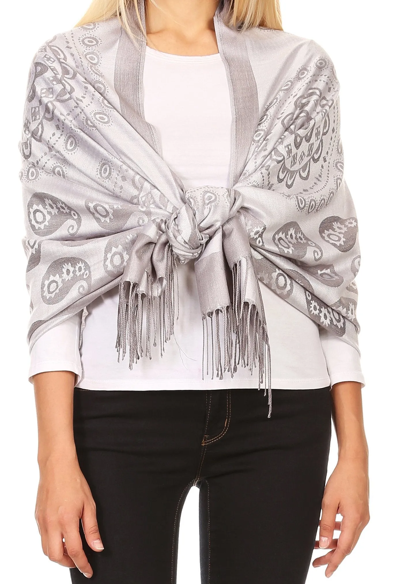 Sakkas Mia Reversible Brocade Paisley Scarf Wrap Shawl Soft and Light