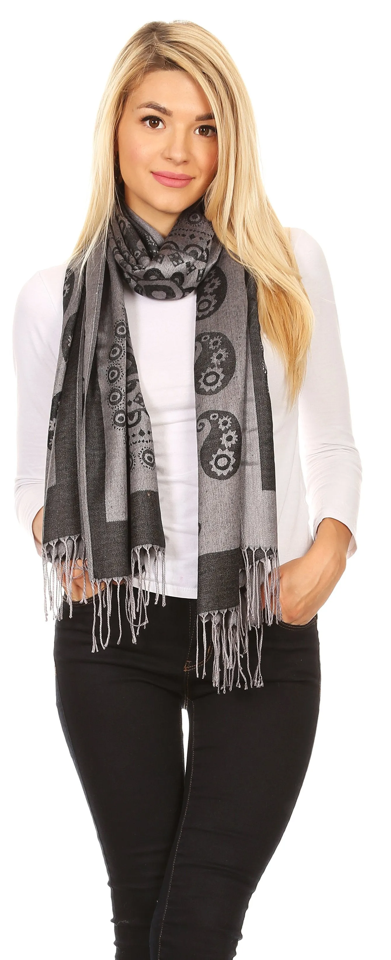 Sakkas Mia Reversible Brocade Paisley Scarf Wrap Shawl Soft and Light