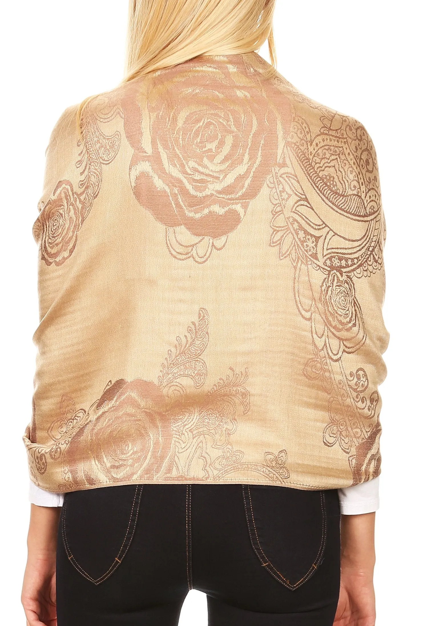 Sakkas Tessa Reversible Rose Brocade Warm Soft Scarf Wrap Stole with Fringe