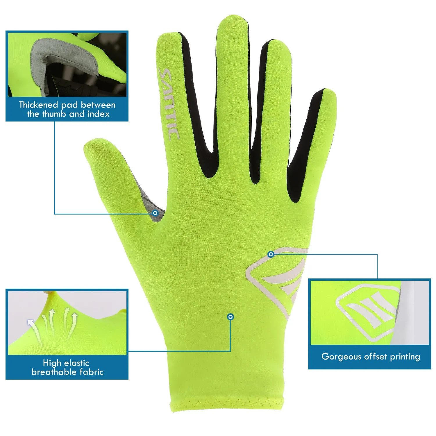 Santic Lance Men Green Cycling Gloves Full Finger