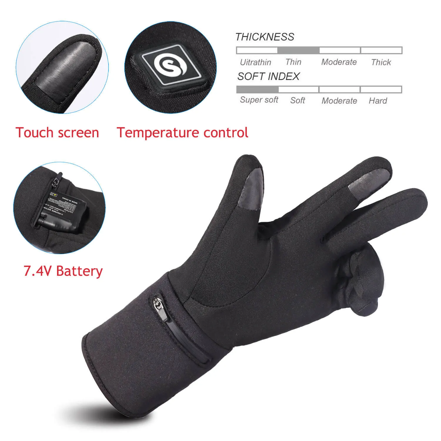 Savior Thin Hand Warmer Heated Gloves | 7.4V Rechargeable Battery Powered Gloves Liner