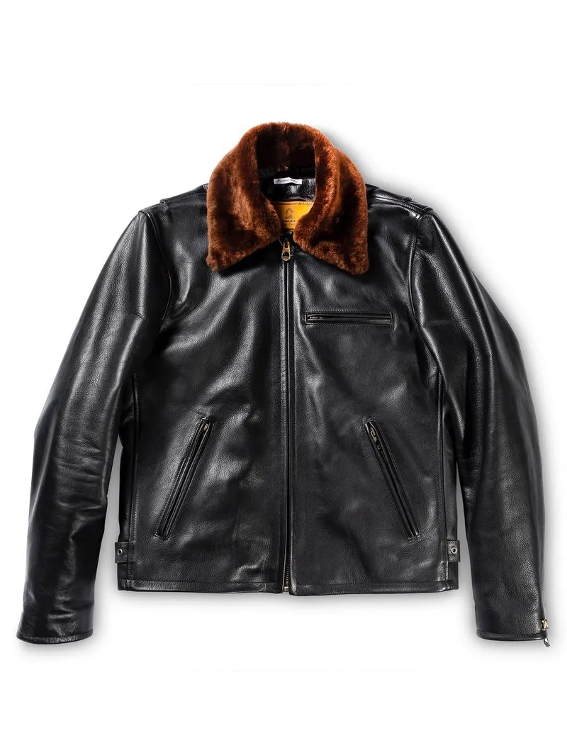 Shangri-La Heritage “Varenne” Fur Collar Black Leather Jacket