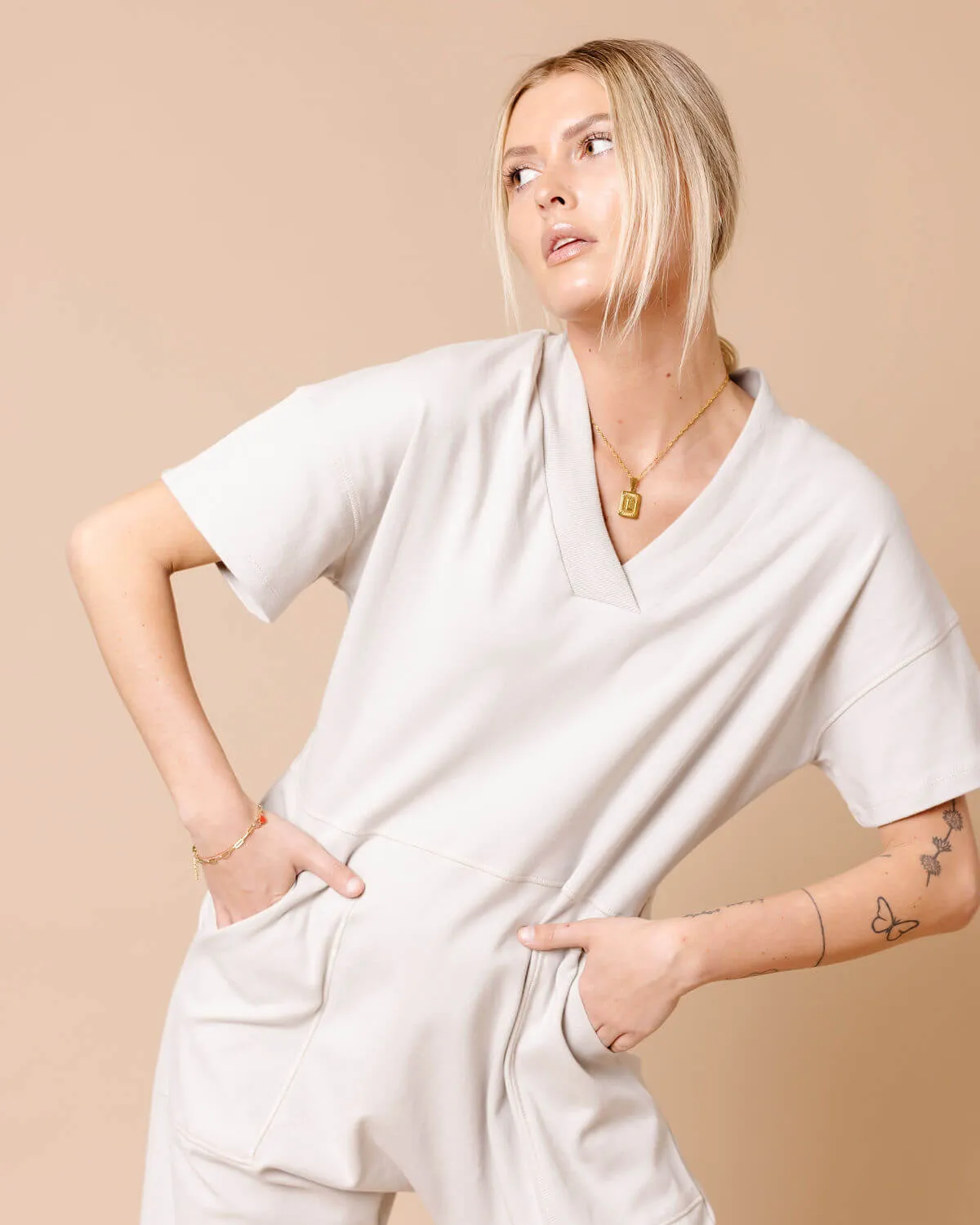 Sienna V-Neck Short Sleeve Jumpsuit | M-3XL