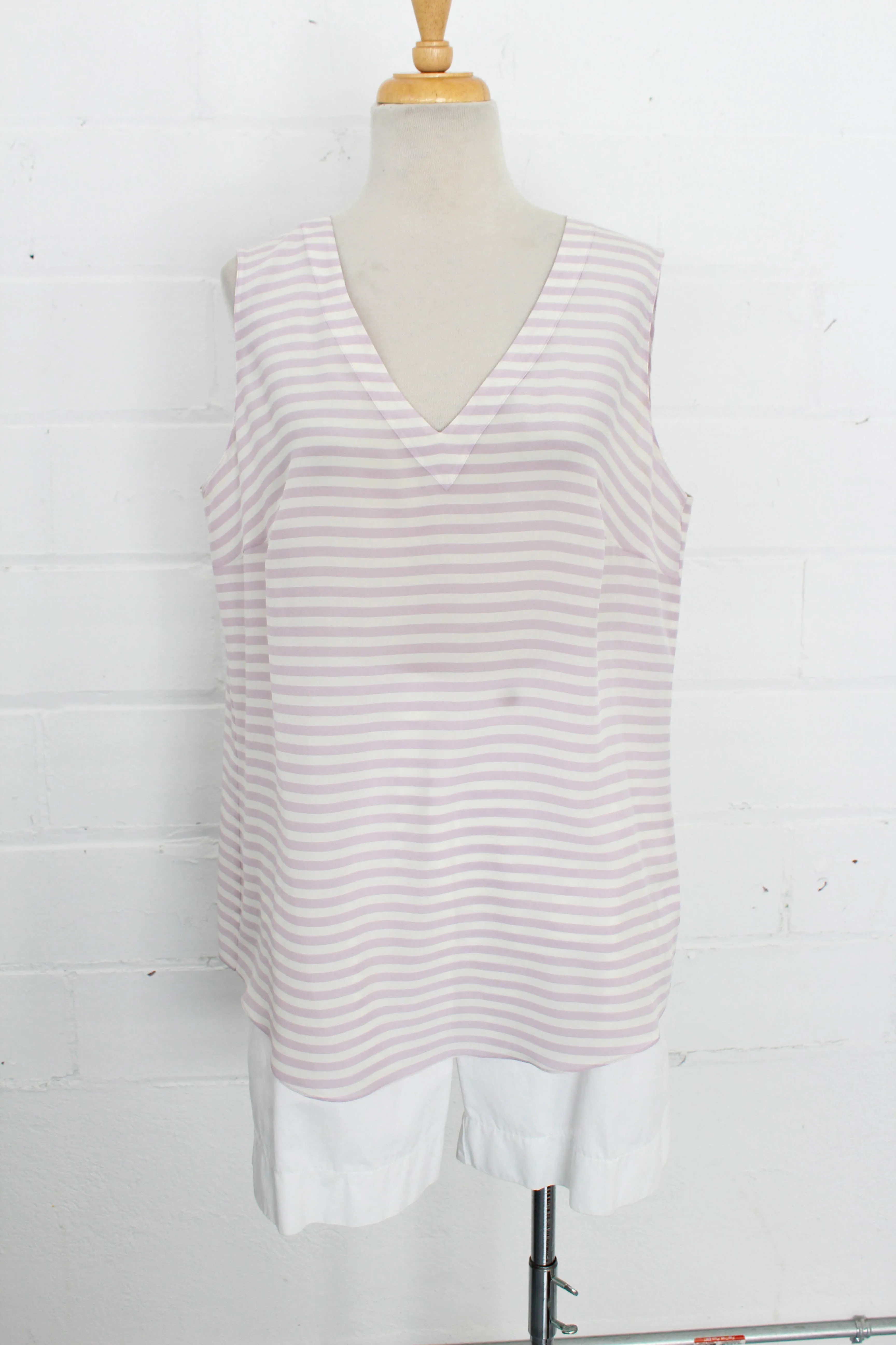 Silk Akris Punto Lilac Striped Tank Top, Large