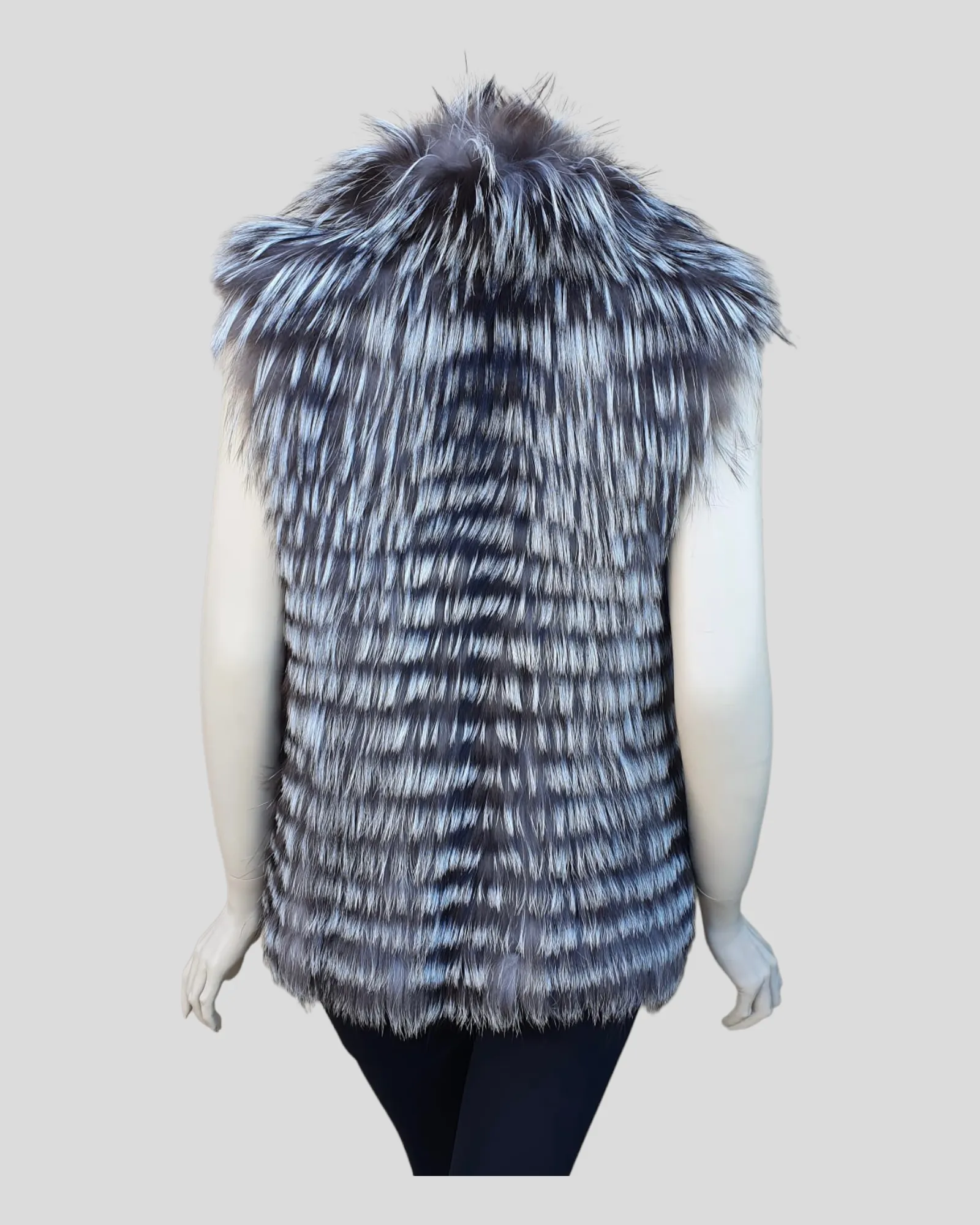 Silver Reversible Fox Fur and Mink Fur Vest -M/S