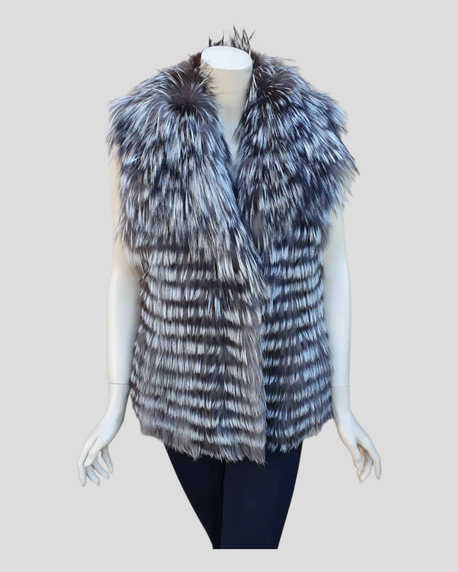 Silver Reversible Fox Fur and Mink Fur Vest -M/S