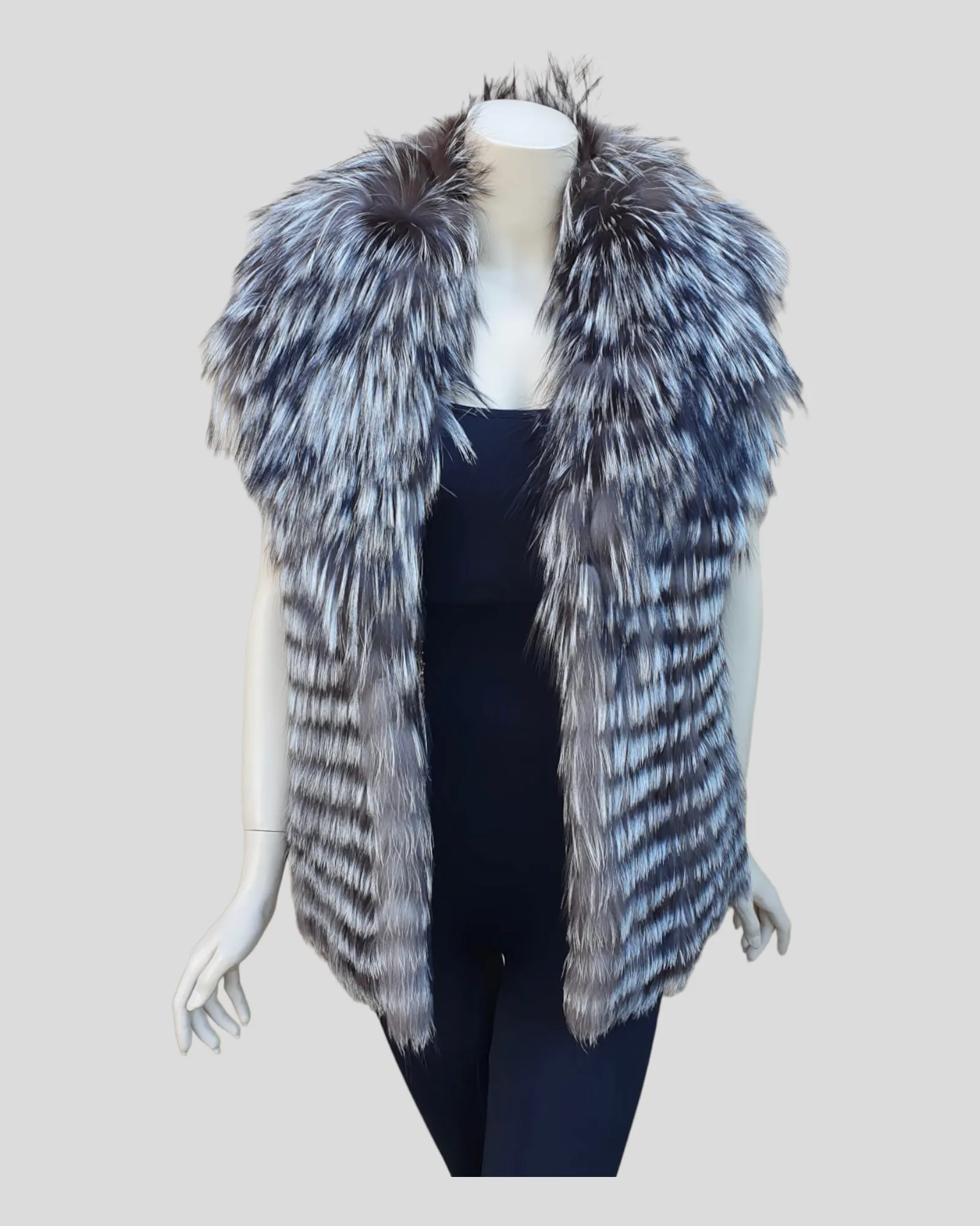 Silver Reversible Fox Fur and Mink Fur Vest -M/S