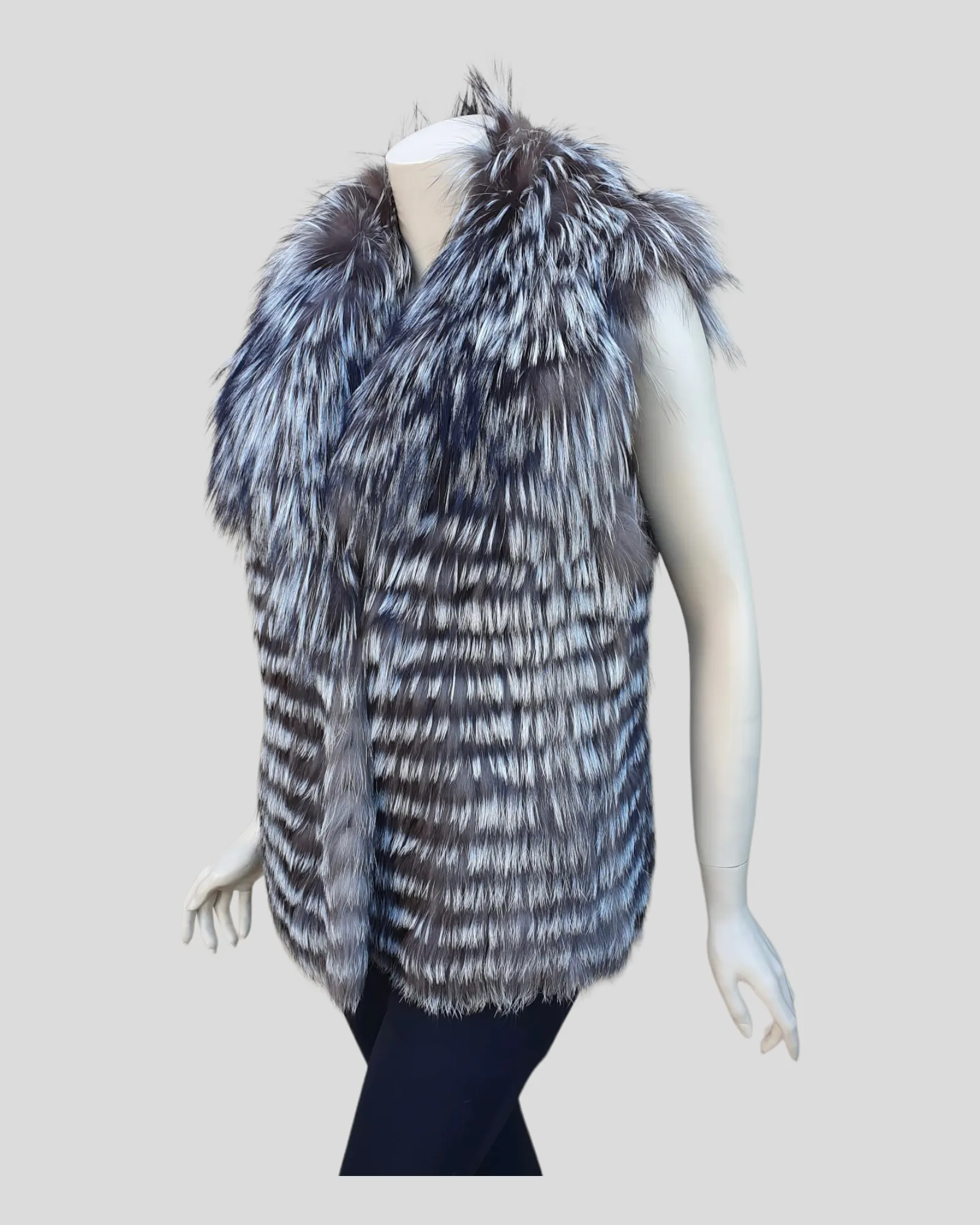 Silver Reversible Fox Fur and Mink Fur Vest -M/S