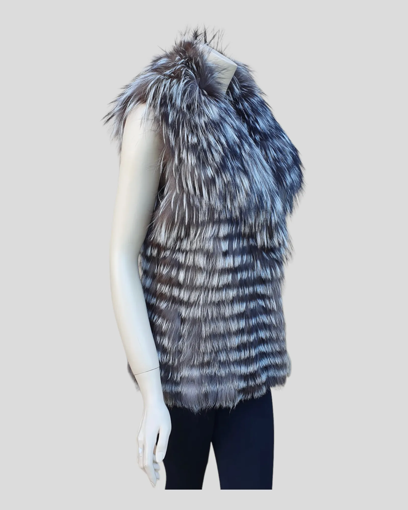 Silver Reversible Fox Fur and Mink Fur Vest -M/S