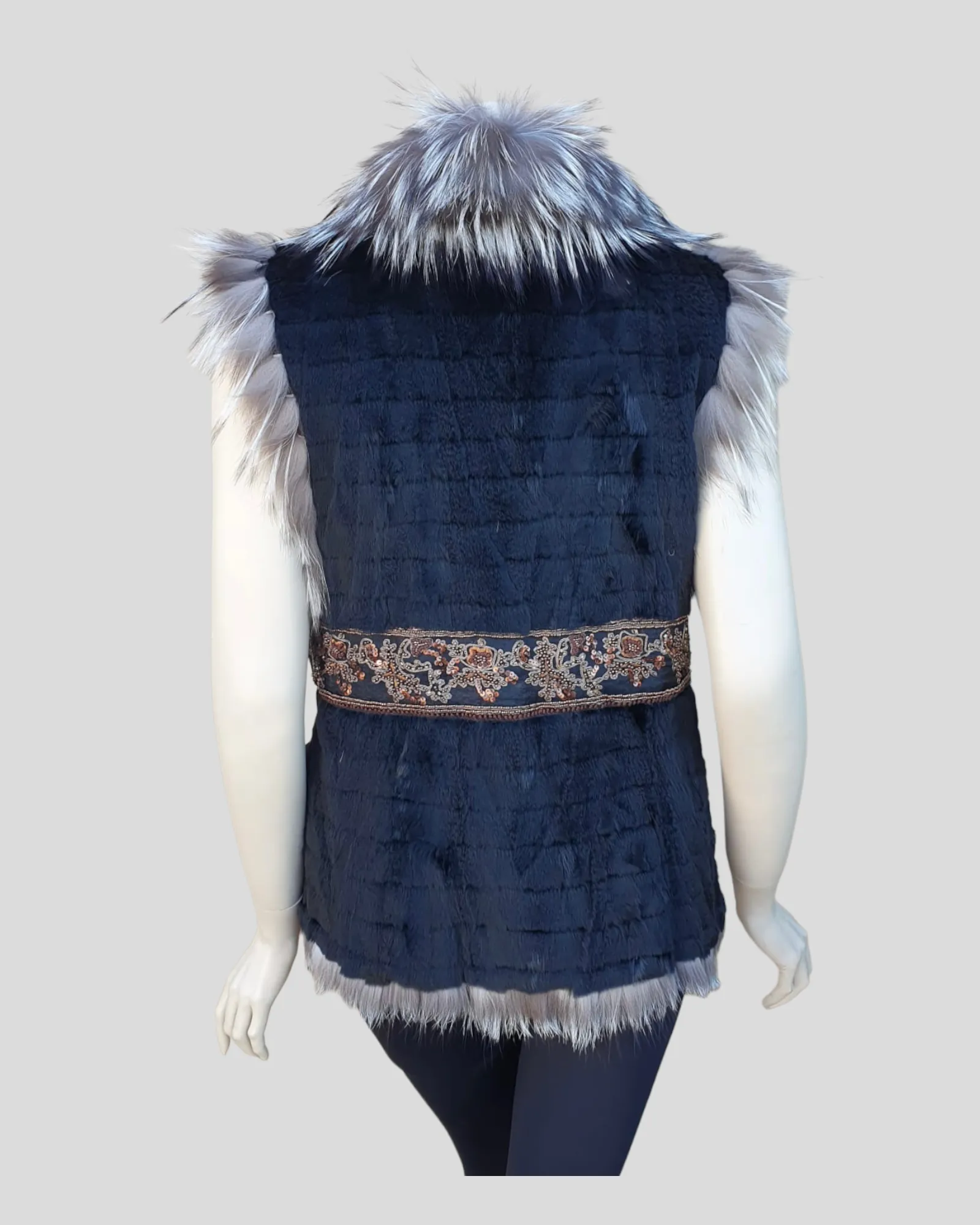 Silver Reversible Fox Fur and Mink Fur Vest -M/S