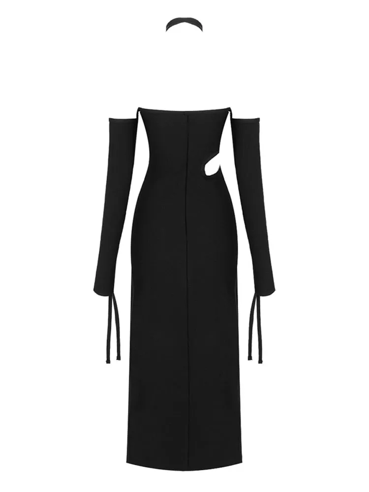 Solid Backless Dresses For Women Camisole Long Sleeves V Neck Slimming Hollow Out Sexy Dress Female Fashion