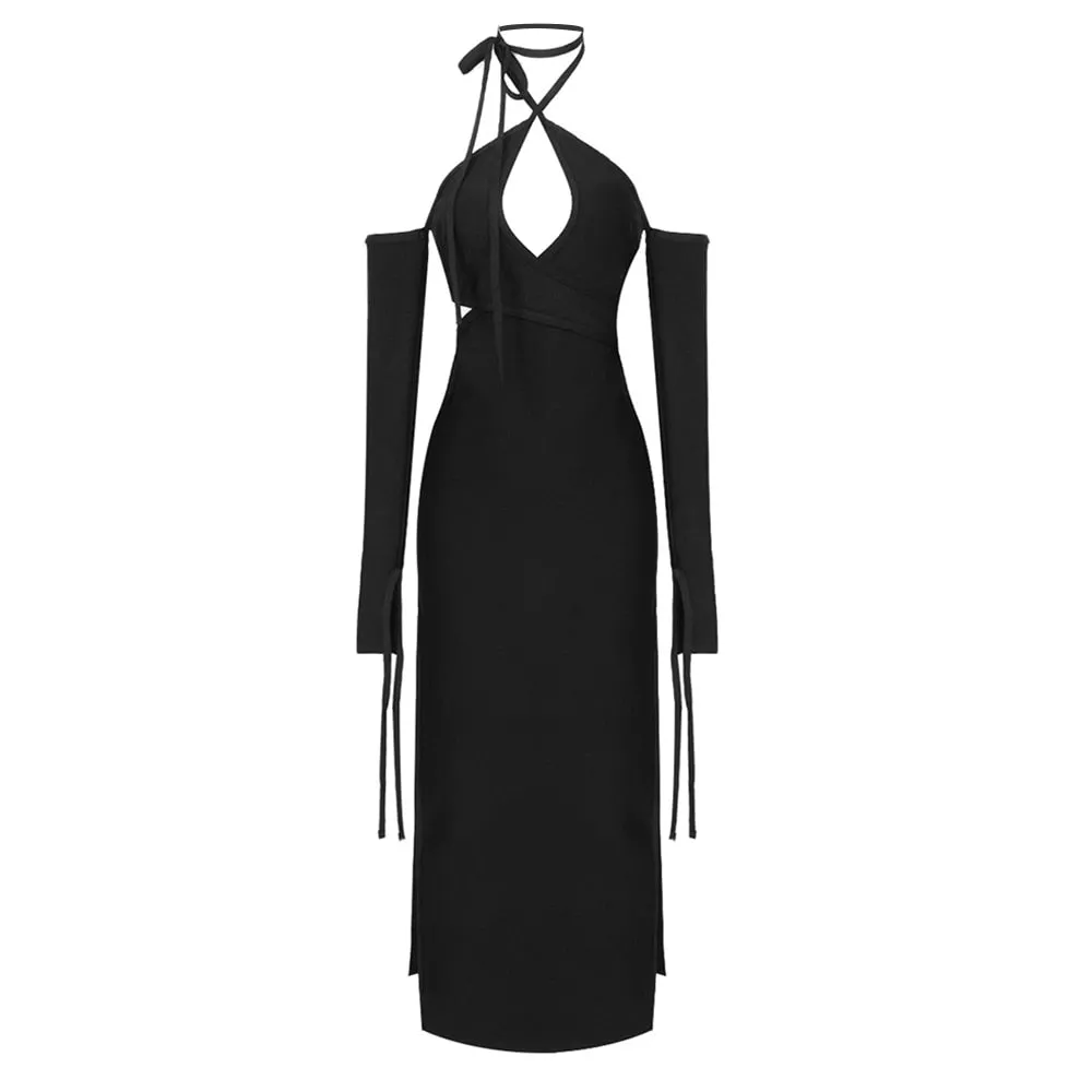 Solid Backless Dresses For Women Camisole Long Sleeves V Neck Slimming Hollow Out Sexy Dress Female Fashion