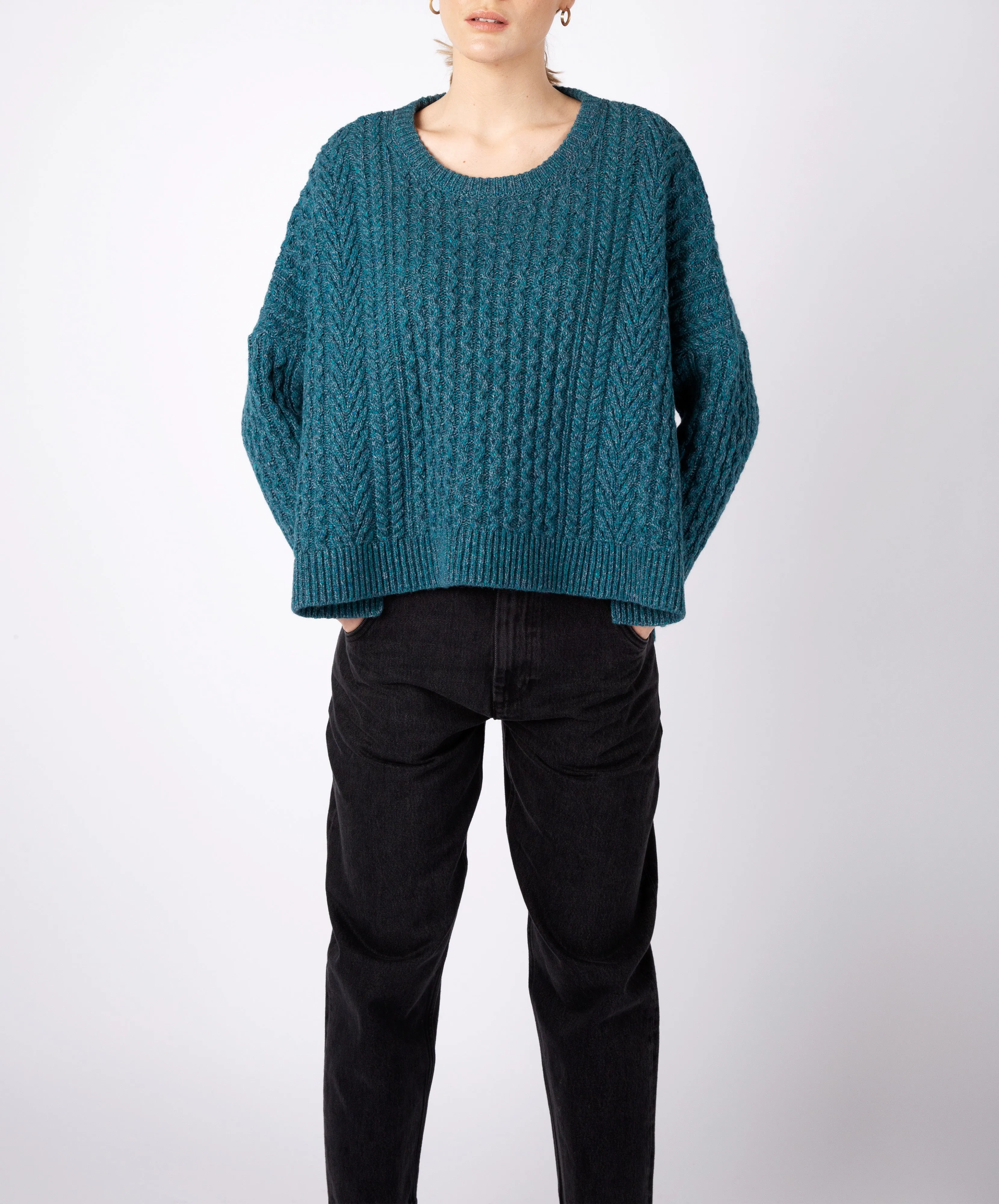 Sorrell Cropped Aran Sweater Aquamarine