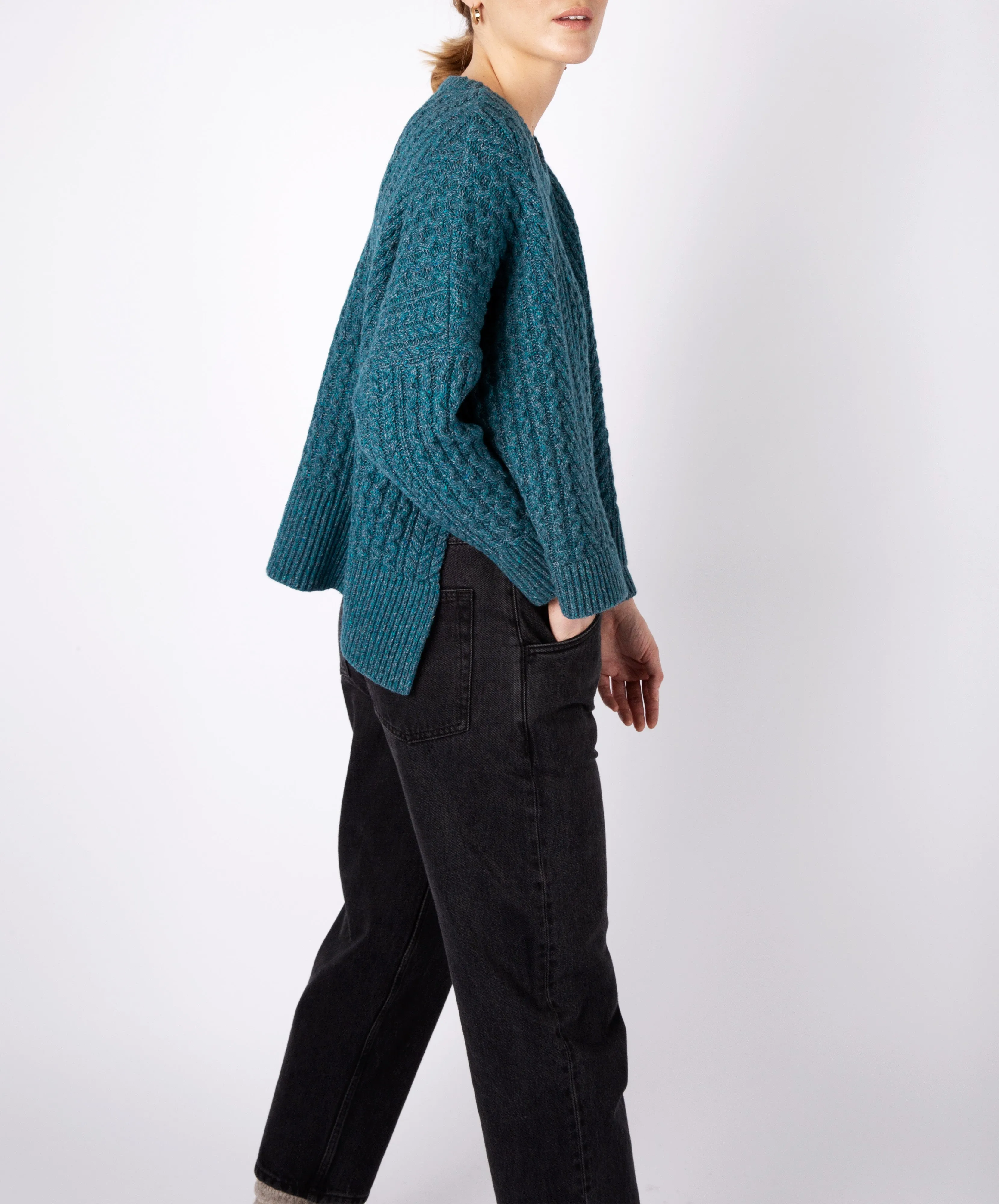 Sorrell Cropped Aran Sweater Aquamarine