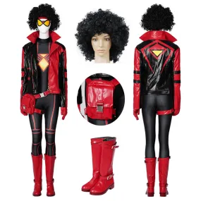 Spider-Woman Jessica Drew Cosplay Costume Supergirl Amazing Bag-Head Spider Jumpsuit Coat Outfit