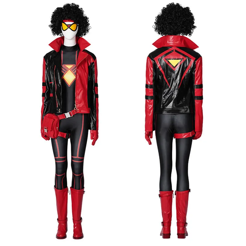 Spider-Woman Jessica Drew Cosplay Costume Supergirl Amazing Bag-Head Spider Jumpsuit Coat Outfit