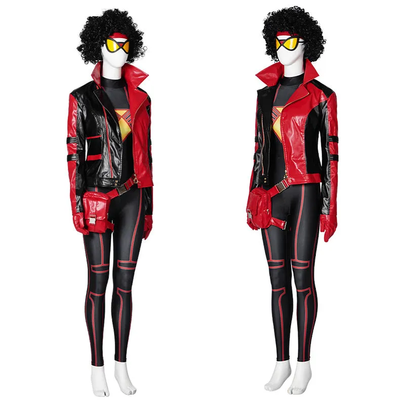 Spider-Woman Jessica Drew Cosplay Costume Supergirl Amazing Bag-Head Spider Jumpsuit Coat Outfit