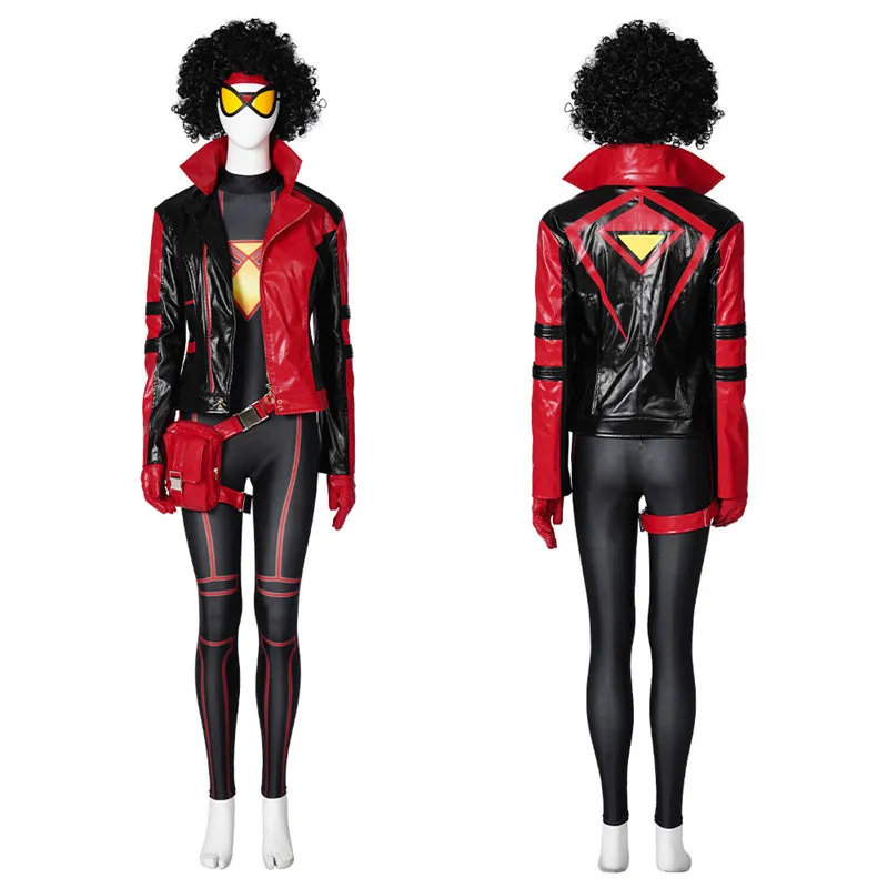 Spider-Woman Jessica Drew Cosplay Costume Supergirl Amazing Bag-Head Spider Jumpsuit Coat Outfit