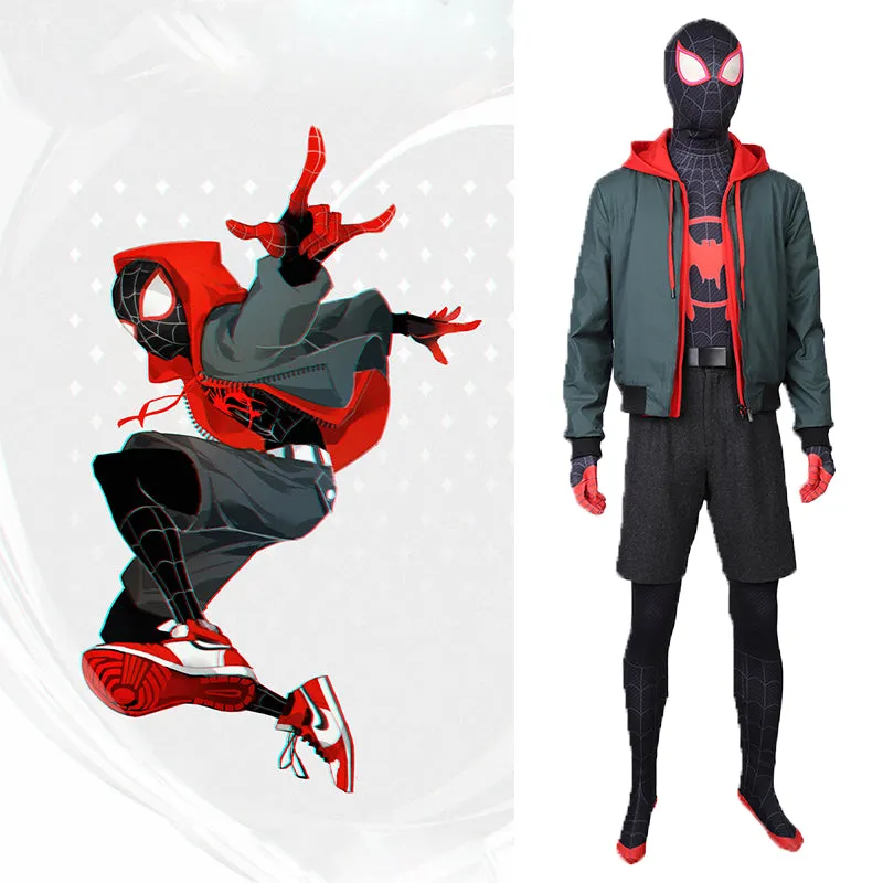 SpiderMan Into the Spider-Verse Costumes Miles Morales Cosplay Spider-Man Jumpsuit Full Set