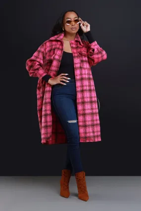 Stick With Me Oversized Flannel Coat - Pink