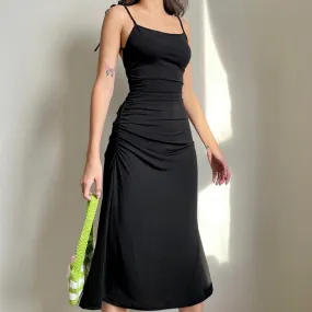 Strappy Ruched Black Irregular Elegant Backless Long Dress Party Summer Dress