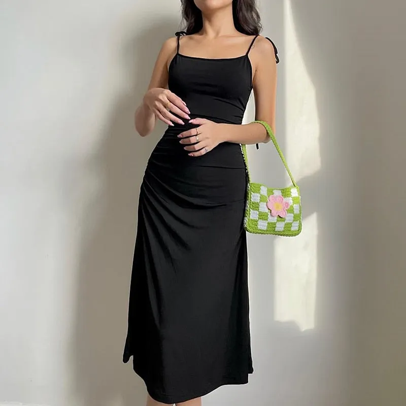 Strappy Ruched Black Irregular Elegant Backless Long Dress Party Summer Dress