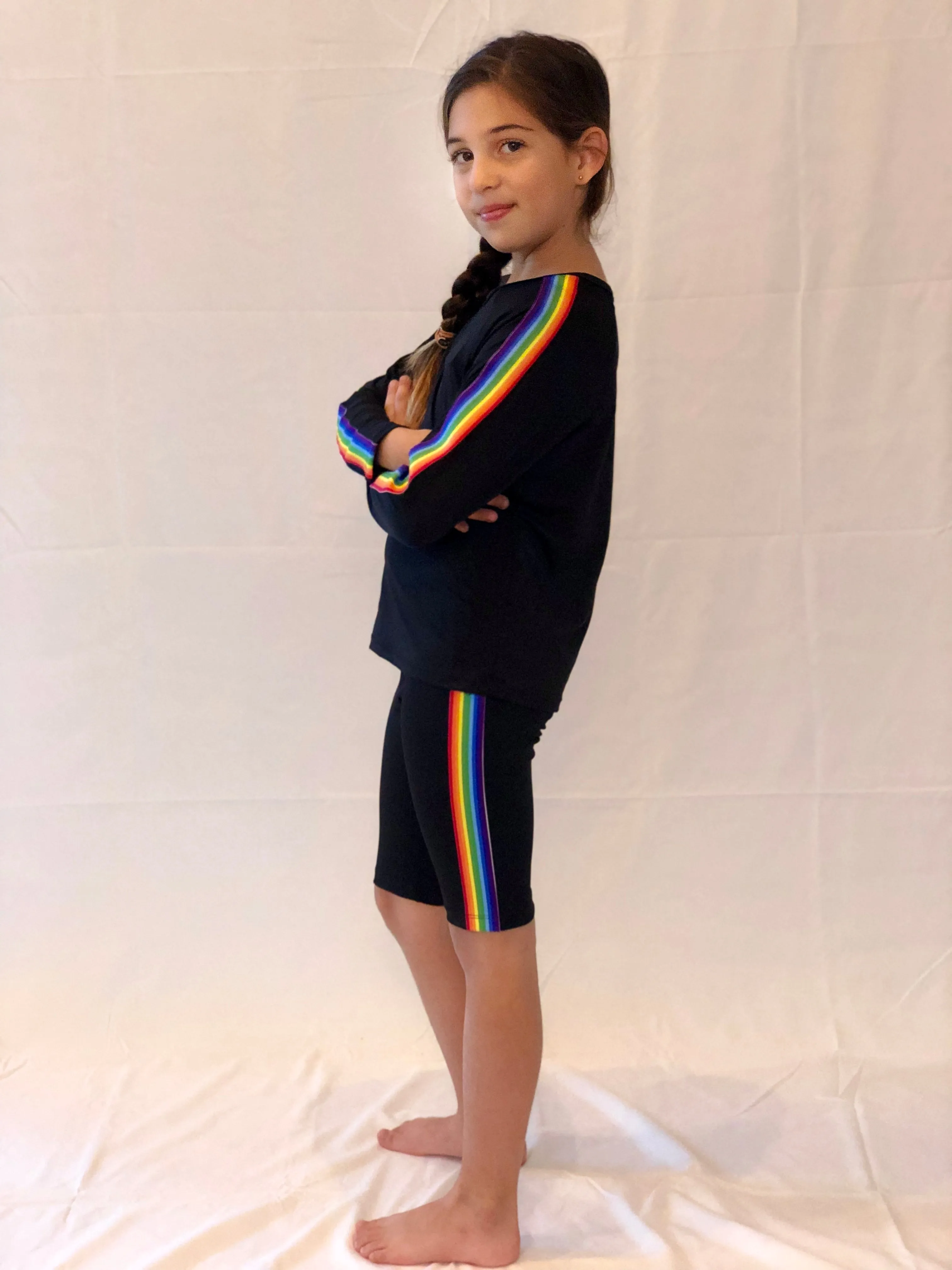 Stripe Rainbow Black Long Sleeve Tank