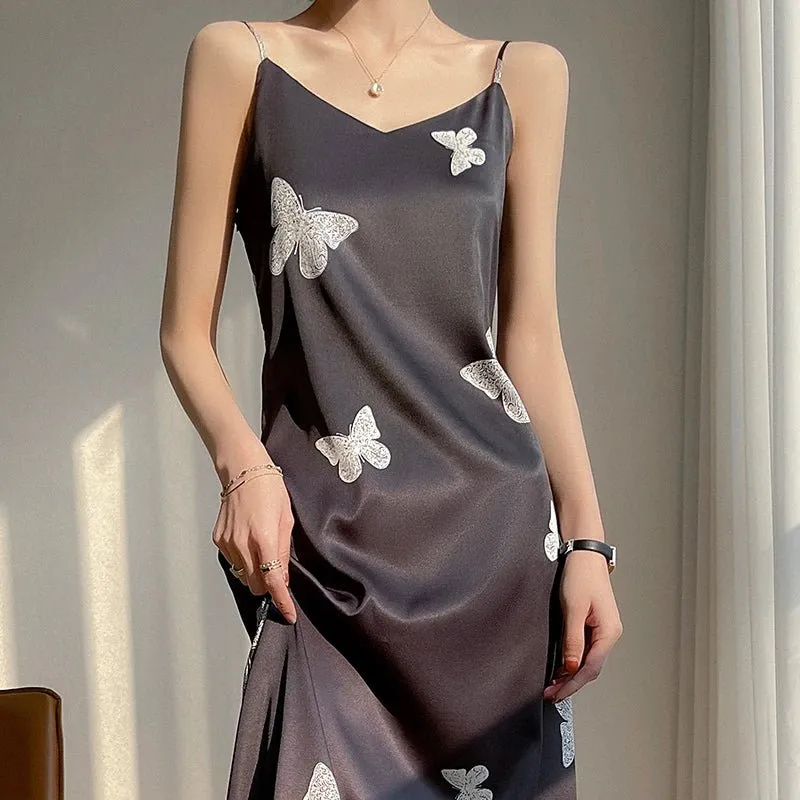 Summer Sling Skirt Silk Vest Satin Dress Ladies Sleeveless Outer Wear Thin French Suit Inside New Mulberry Silk Base Long Skirt