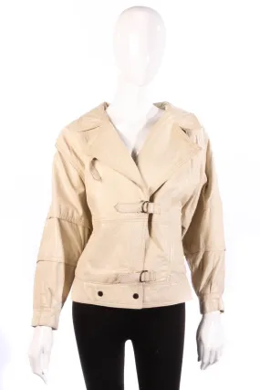 Taube Cream Leather Jacket  Biker Blouson Style 1980's Size 14/16