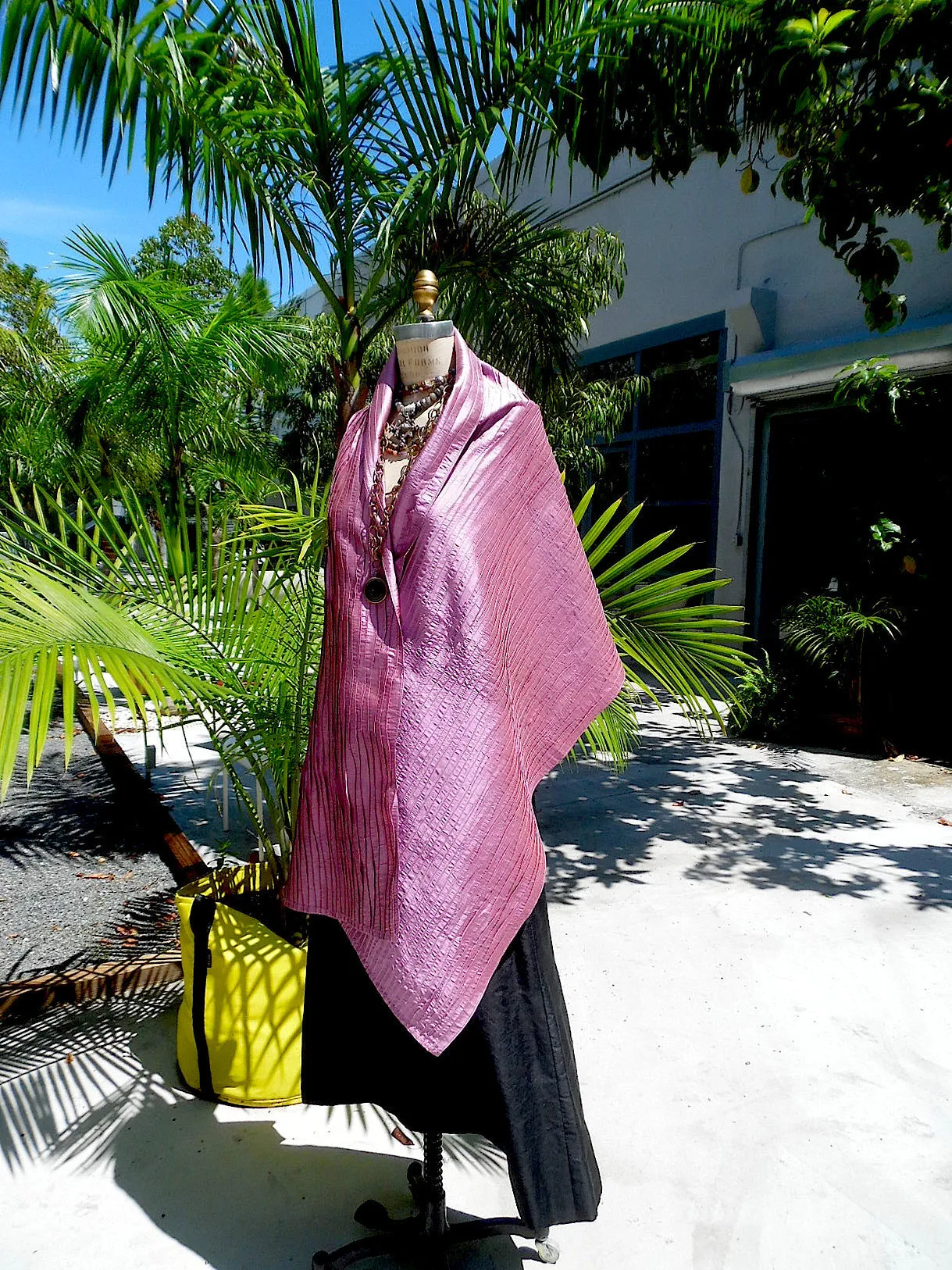 Thai Silk Pintuck Pleated Shawl Amethyst