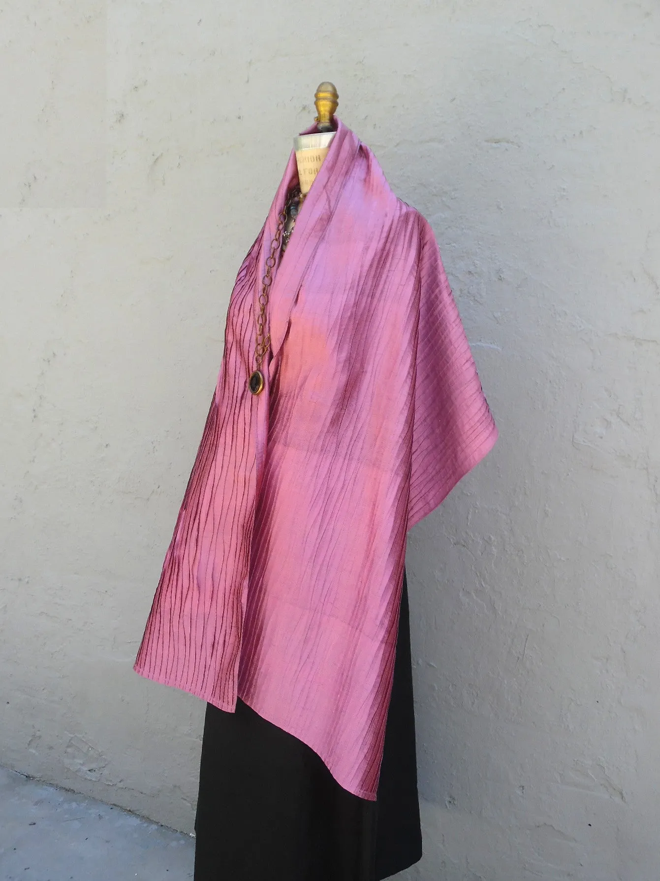 Thai Silk Pintuck Pleated Shawl Amethyst