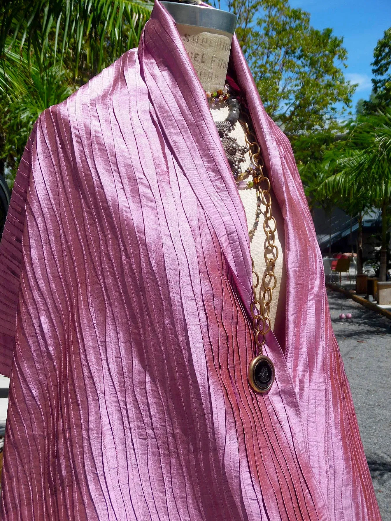 Thai Silk Pintuck Pleated Shawl Amethyst