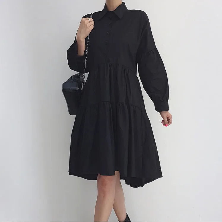 Toleet 2000s fashion Spring 2024 Korean Style Drop-Shoulder Lantern Sleeve Stitching Large Skirt Shirt Dress   Knitted Vest