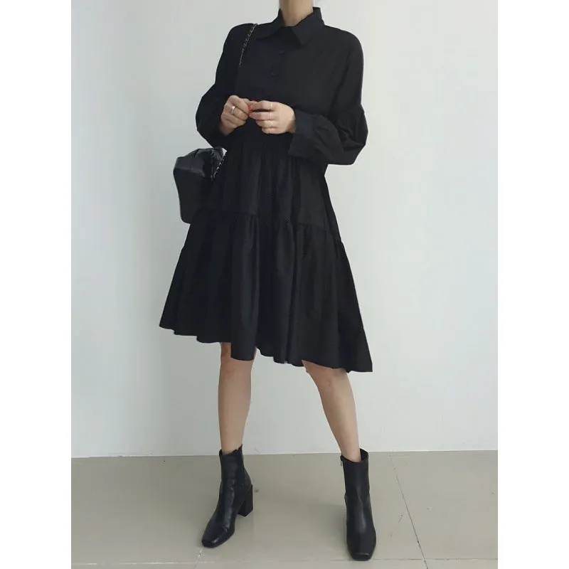 Toleet 2000s fashion Spring 2024 Korean Style Drop-Shoulder Lantern Sleeve Stitching Large Skirt Shirt Dress   Knitted Vest