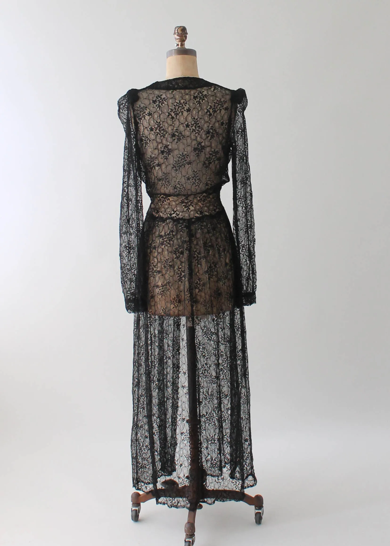 Vintage 1930s Black Lace Duster Robe