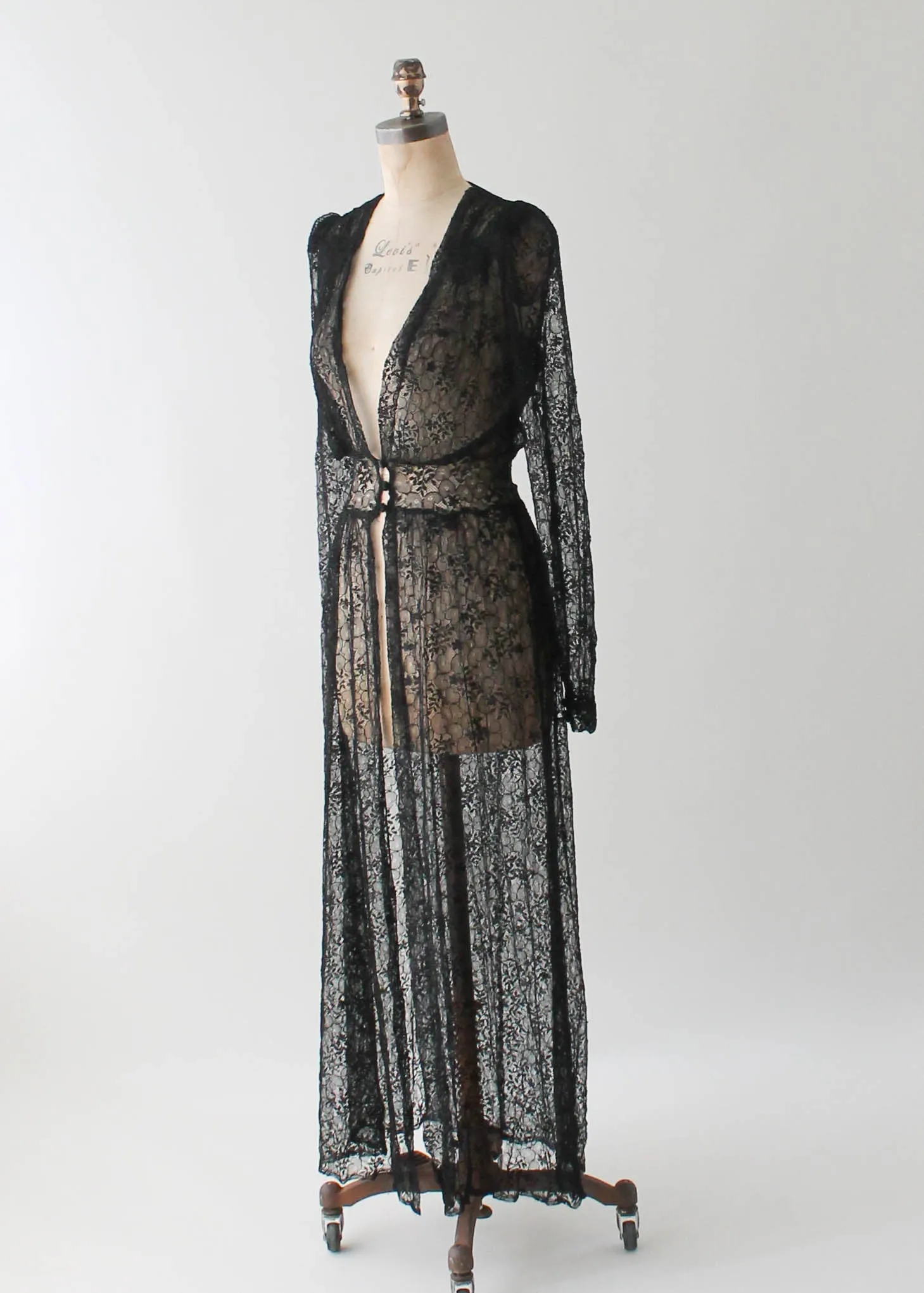 Vintage 1930s Black Lace Duster Robe