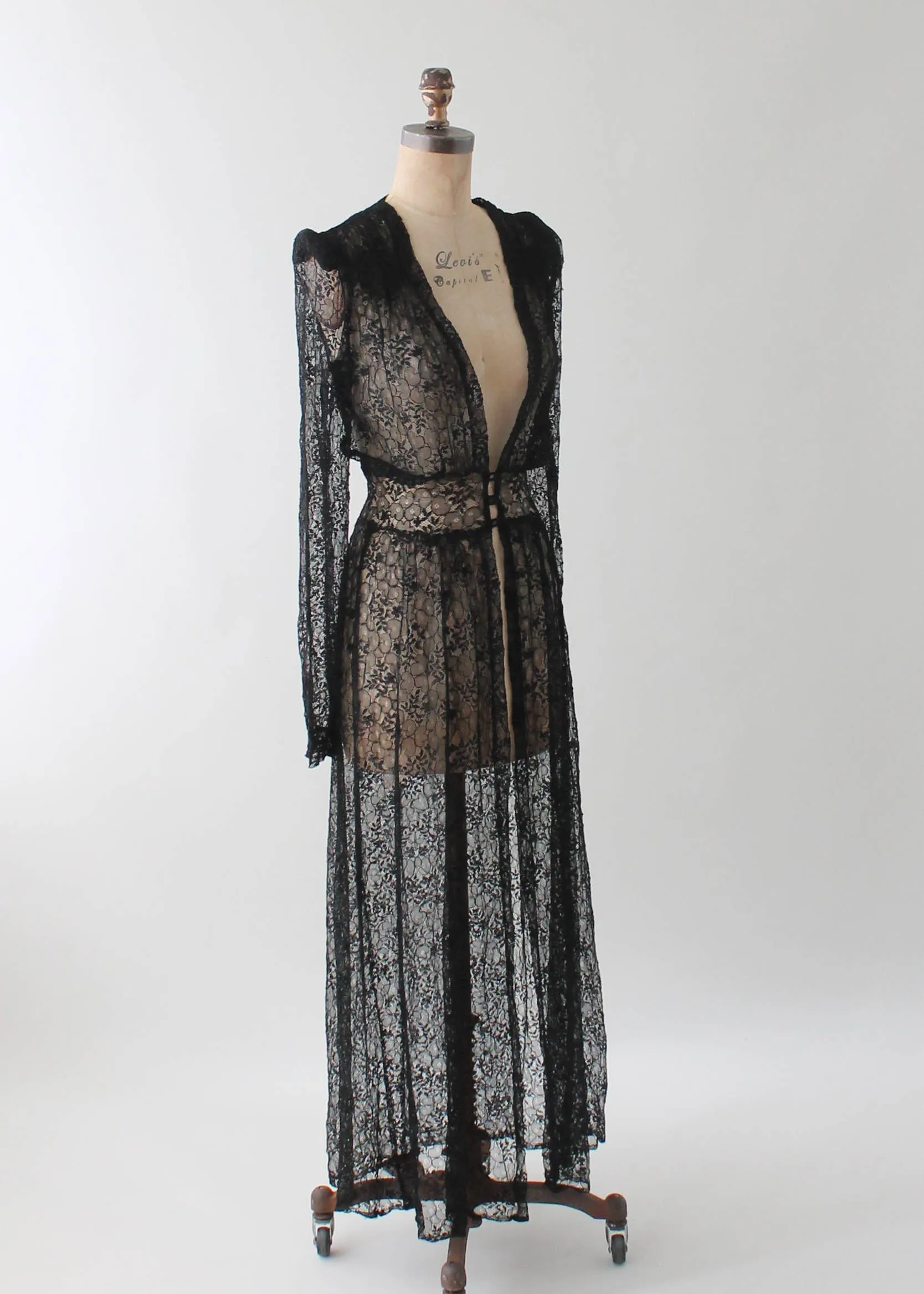 Vintage 1930s Black Lace Duster Robe