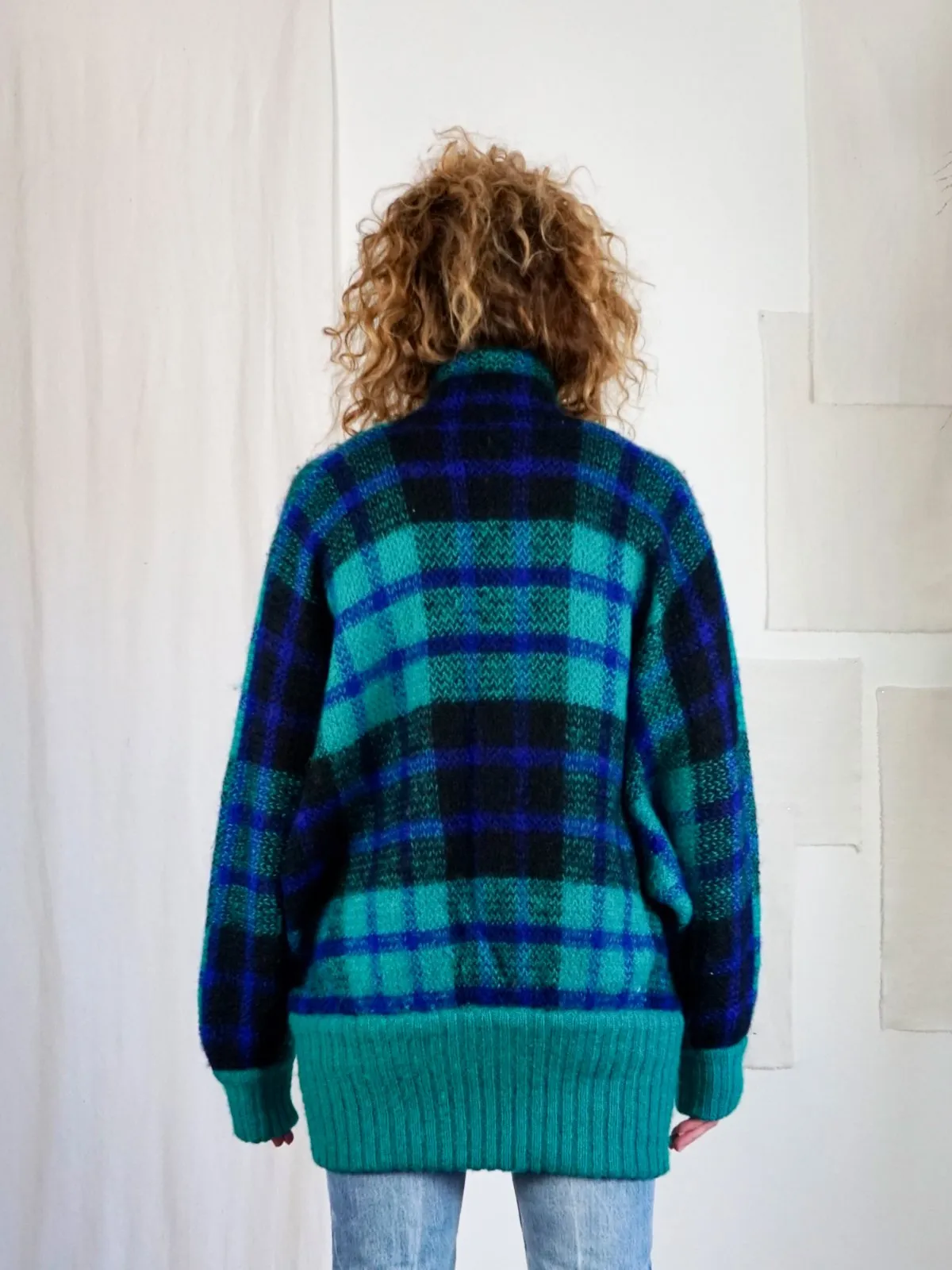 Vintage Mohair Slouchy Plaid Cardigan