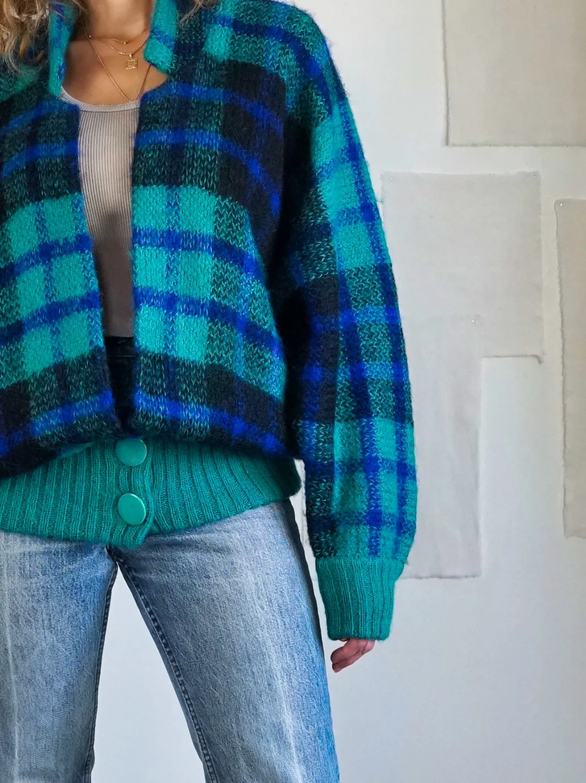 Vintage Mohair Slouchy Plaid Cardigan