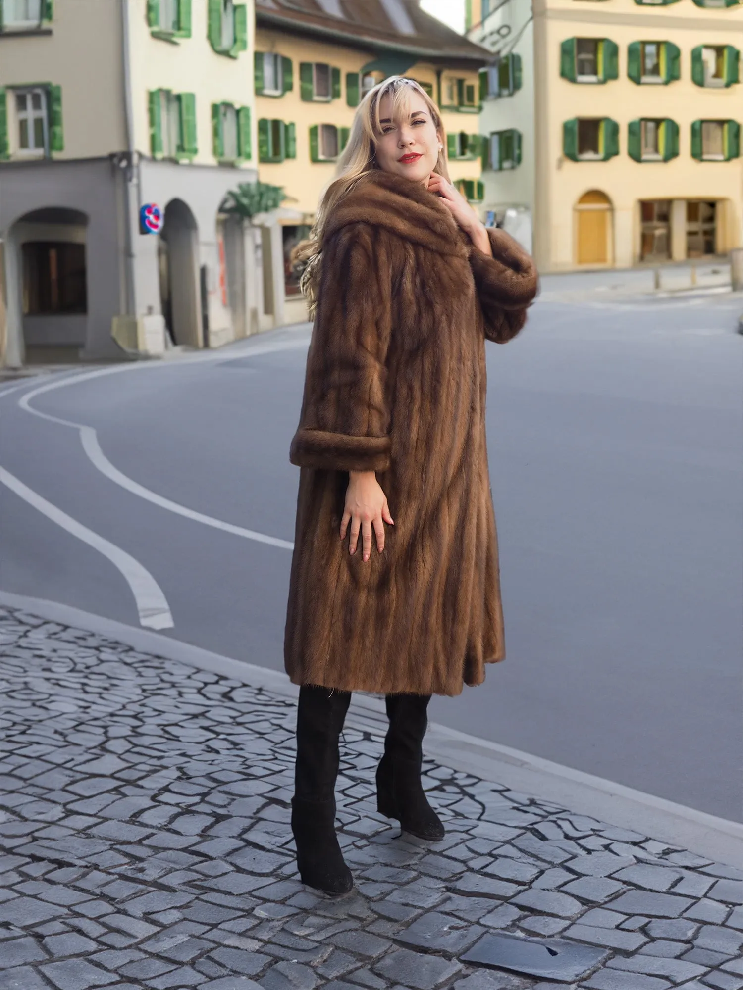 Vintage Pastel Canadian Brown Mink Fur Coat Stroller Jacket S/M