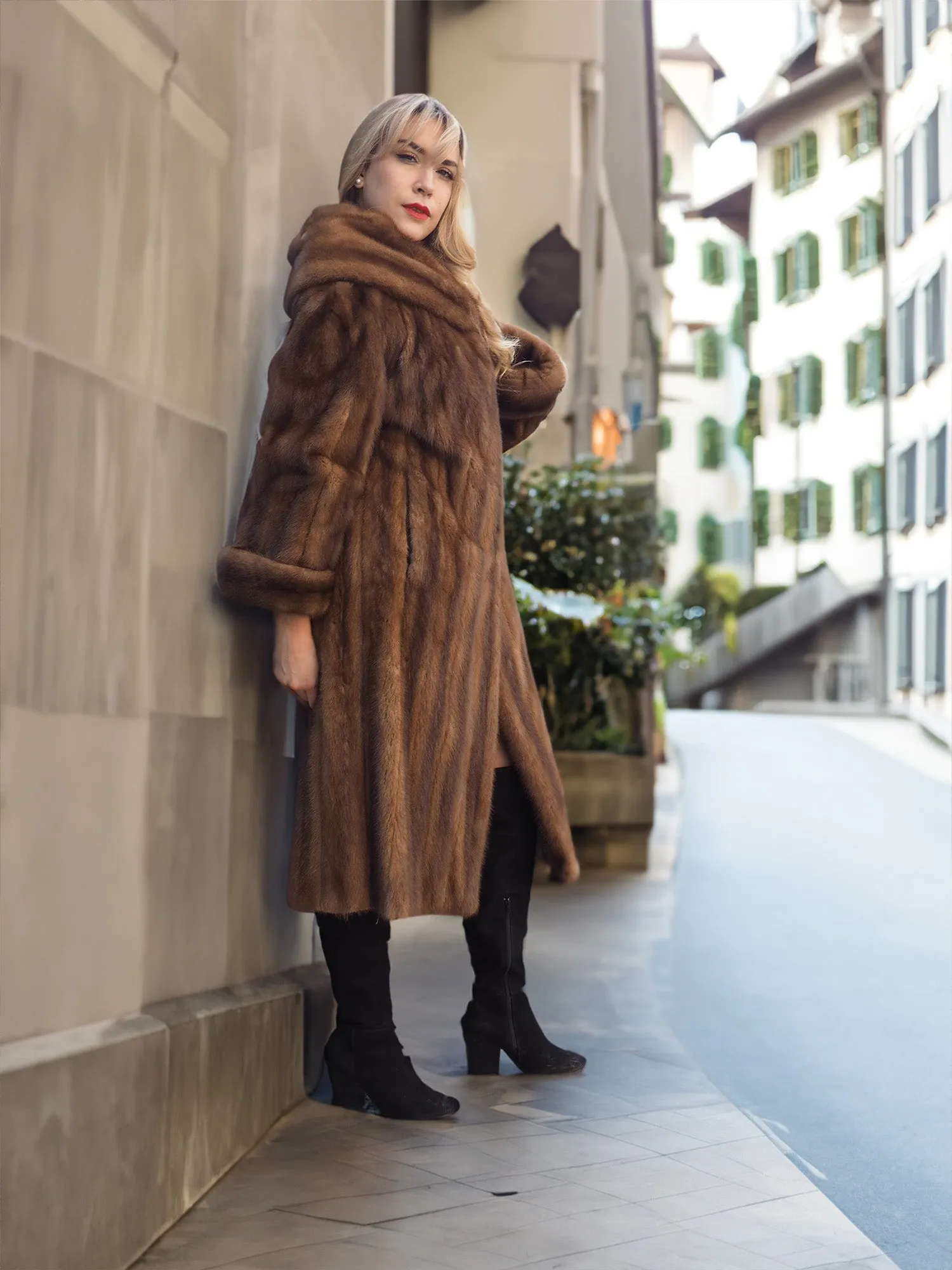 Vintage Pastel Canadian Brown Mink Fur Coat Stroller Jacket S/M