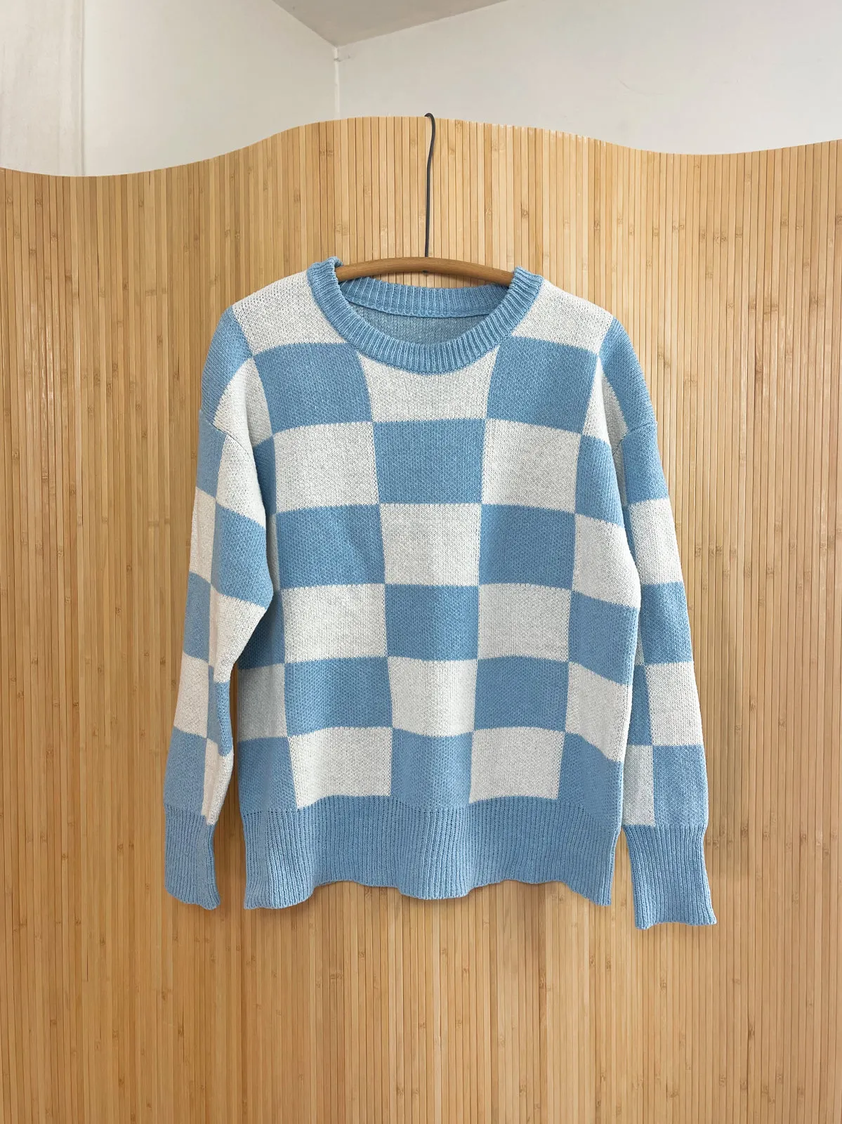 Vintage Sky Blue Check Sweater