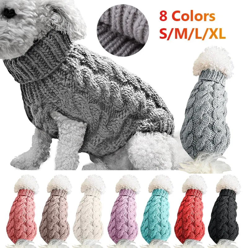 Warm Dog Cat Sweater Clothing Winter Turtleneck Knitted Clothes