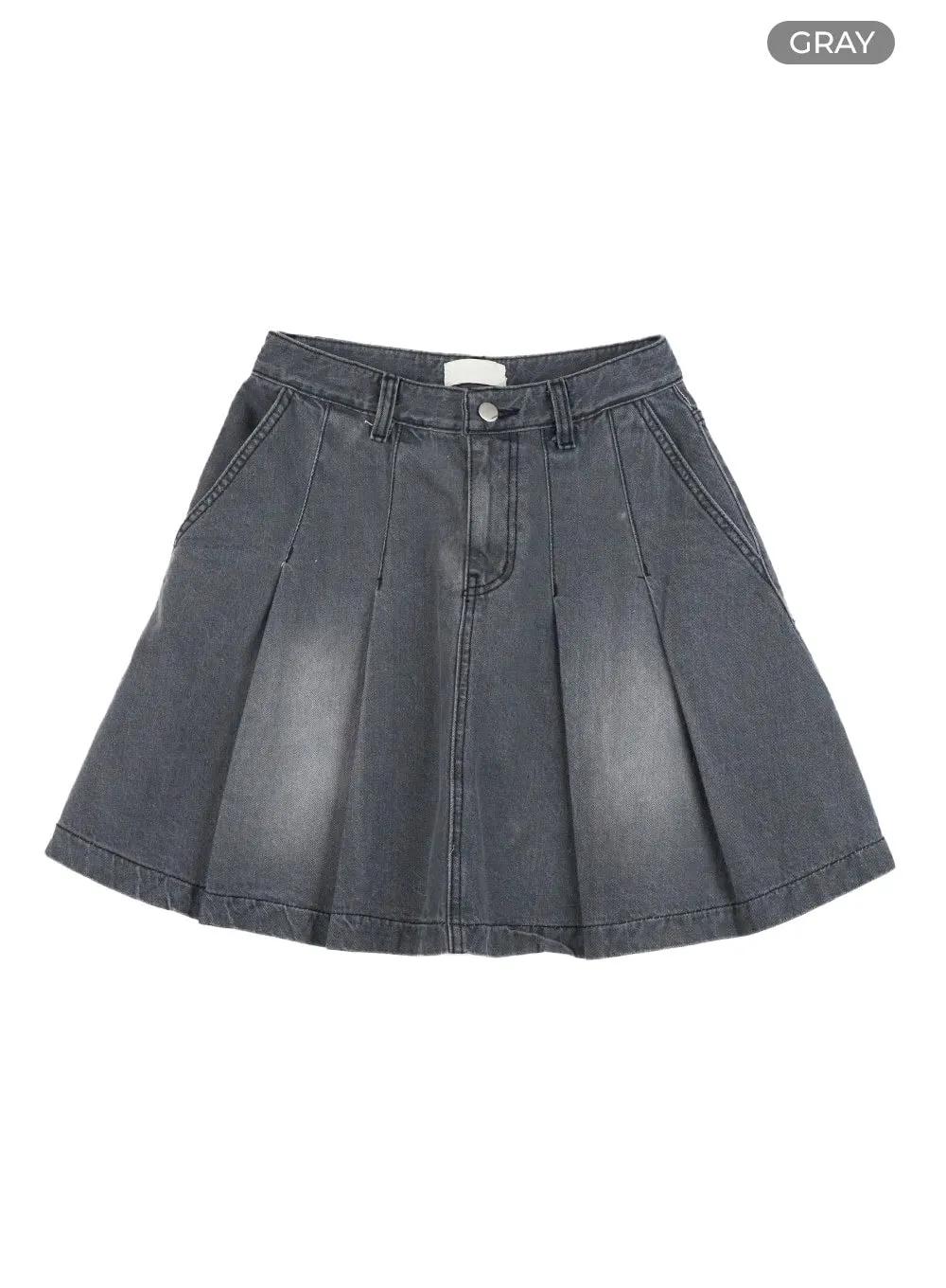 Washed Pleated Midi Denim Skirt CL422