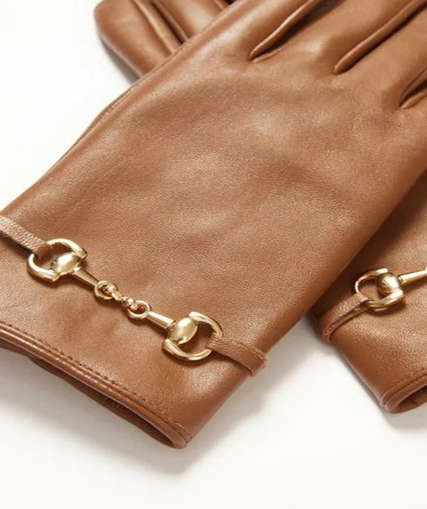 Winter Leather Gloves Women PU Leather Gold Buckle