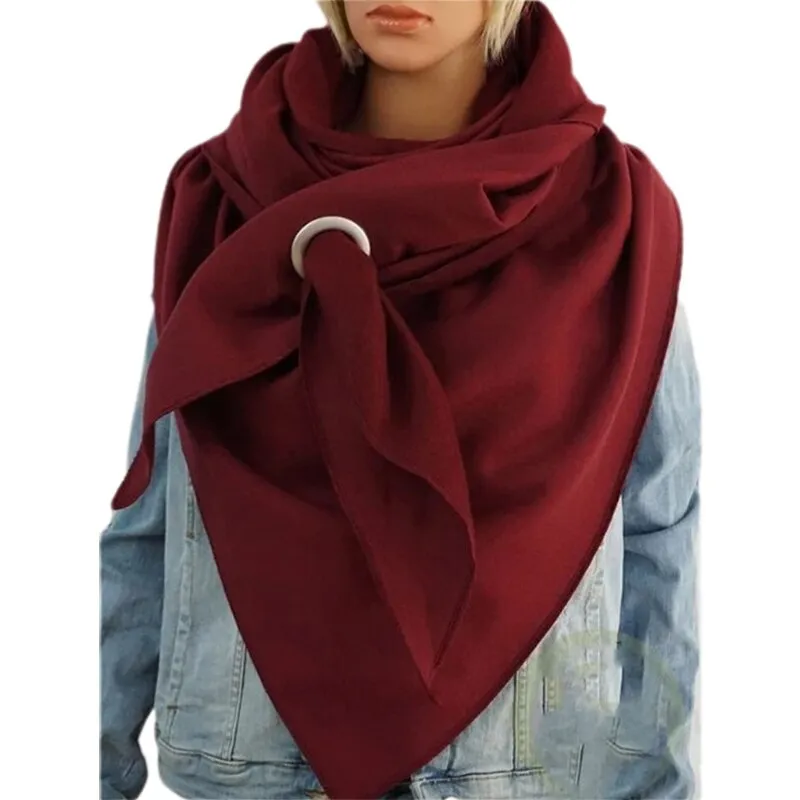 Winter Thicken Warm Large Triangle Scarf with Hole Ring Simple Solid Color Neck Warmer Cold Weather Blanket Shawl Wrap