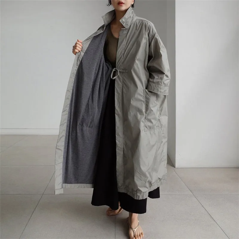 Wjczt Korean Solid Color  Long Jacket Women 2022 Autumn New Turn-down Collar Bandage Cotton Trench Coat For Women