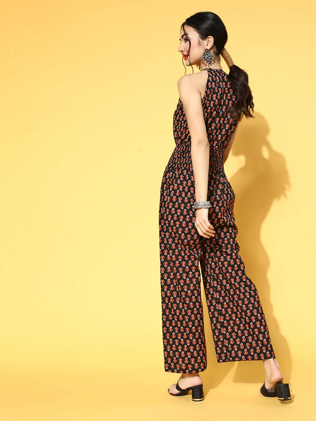 Women Black Pure Cotton Printed Jumpsuit